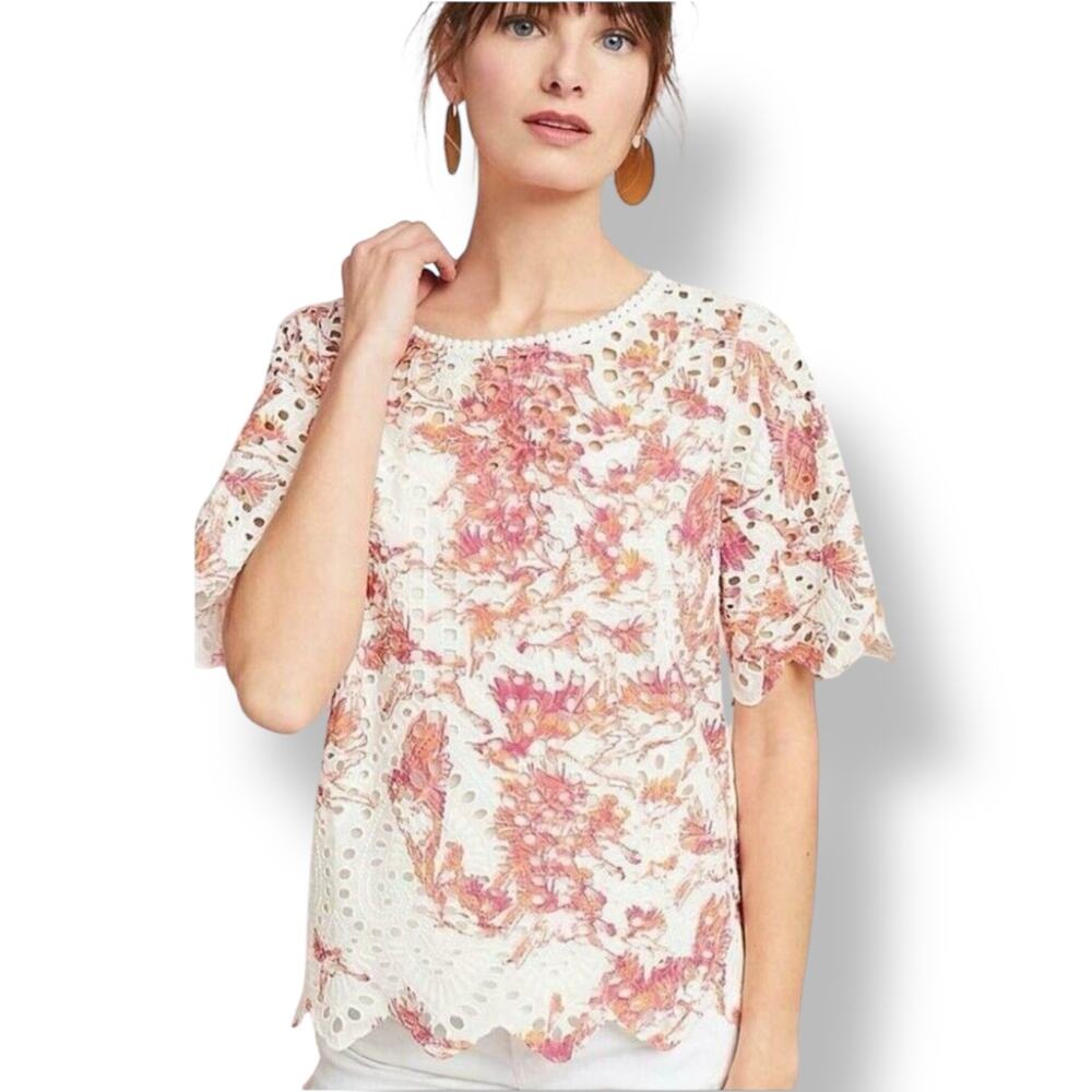 Anthropologie Porridge Arber Eyelet Lace Floral Top Women's S Coastal Resortwear
